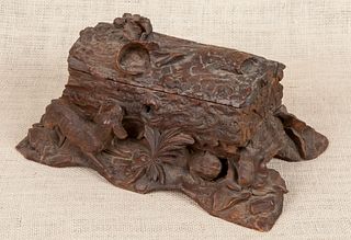 Black Forest carved dresser box, late 19th c., 6".