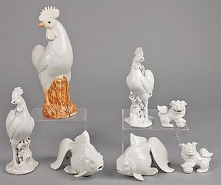 Seven Chinese blanc de chine animal figures, talle