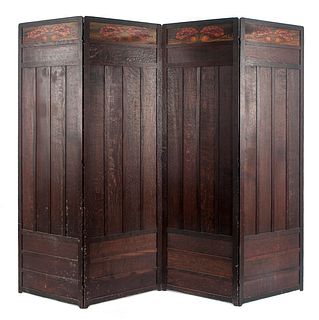 Arts and Crafts four-part oak folding screen, earl