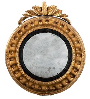 Giltwood convex mirror, ca. 1800, 23" h.