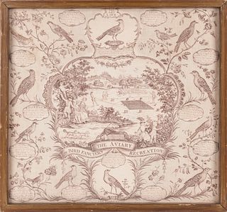 Engraved handkerchief depicting The Aviary or Bird