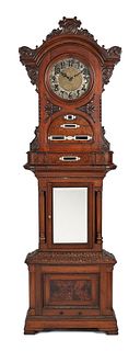 Victorian carved walnut tall case clock, late 19th