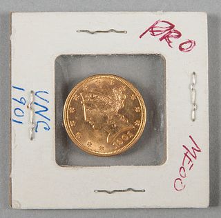 1901 five dollar Liberty head half eagle gold coin