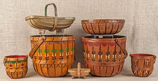 Seven Maine baskets, 19th c., several with painted