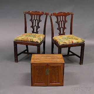 Pair of Chinese Export Carved Hardwood Side Chairs