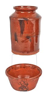 Two pieces of Pennsylvania redware, 19th c., to in