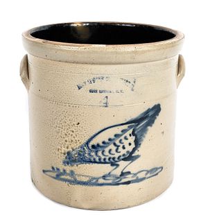 Four-gallon stoneware crock, 19th c., impressed Fo
