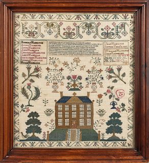 English or American silk on linen sampler, dated 1