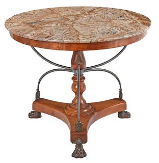 Contemporary Neoclassical Style Iron and Bronze Mounted Mahogany Center Table