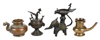 Four Indo-Persian Small Bronze and Brass Table Objects