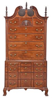 Fine Massachusetts Chippendale Carved and Figured Mahogany Chest on Chest