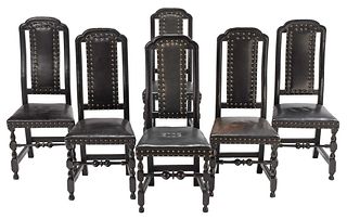 Assembled Set of Six Massachusetts William and Mary Black Painted Maple Side Chairs