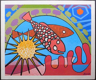 Howard Besnia:  Abstract Biblical Scene with Fish