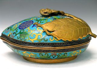 Chinese Cloisonne Peach Formed Box.