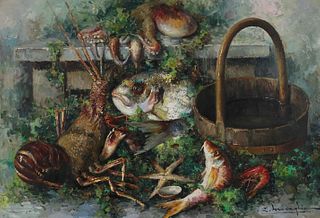 Ermogene Miraglia Oil on Canvas Fish Still Life