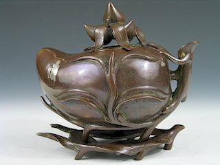 Chinese Bronze Peach-shaped Incense Burner. Xuan-de