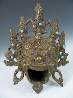 Antique Chinese Bronze Head Incense Burner.