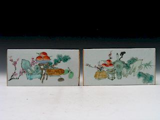 Two Chinese Famille Rose Porcelain Panels.
