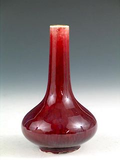 Chinese Red Glazed Porcelain Vase, Kangxi Mark, 19th