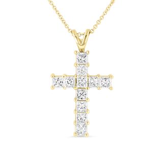 1.50ctw Natural Diamond Cross Pendant in 14k Yellow Gold