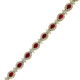 11.92cttw Natural Ruby and Natural Diamond Fashion Bracelet set in 14k Gold