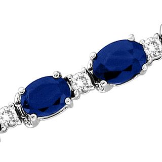 18.10cttw Natural Diamond & Oval Shape Natural Sapphire Bracelet 7 Inch 14k Gold Double Safety Lock H-J SI-I Quality