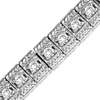 2.00 ct tw Natural Diamond Bracelet Antique Look 7 Inch 14k White Gold Double Safety Lock