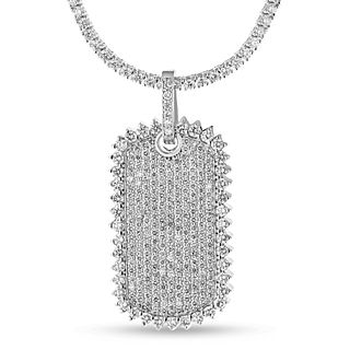 12.75ctw Natural Diamond Dog Tag Necklace in 14k White Gold