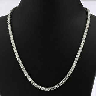 20ctw Natural Diamond Straight Size Tennis Necklace in 14k White Gold 17 inch