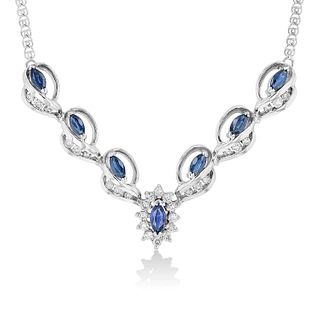 0.65ctw Natural Diamond and Natural Sapphire Necklace in 14k WG