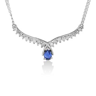 1.90 ct. Natural Diamond and Natural Sapphire Necklace in 14k Gold