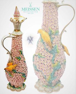 Late 18th C. Birds On Branches Floral Meissen Porcelain Pitcher