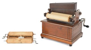 Organ grinder walnut music box, ca. 1900
