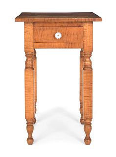New England Sheraton tiger maple one-drawer stand