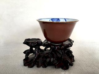 Chinese Brown Glazed Blue and White Porcelain Cup