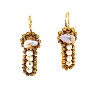 1800â€™s Mexican Oaxacan 14k Button Pearl Earrings