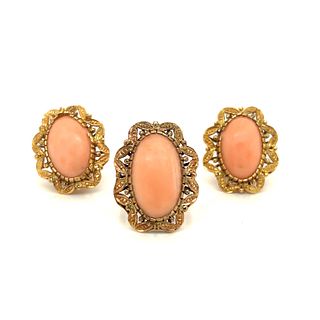 Late Victorian 18k Coral Ring Earrings Set