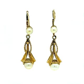 14k Retro Pearl Dangle Earrings