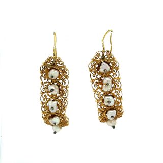 14k 1800â€™s Mexican Oaxacan Pearl Earrings