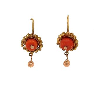 14k 1800â€™s Mexican Oaxacan Small Coral Earrings