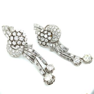 Art Deco Platinum 11.60 Ct. Diamond Chandelier Earrings