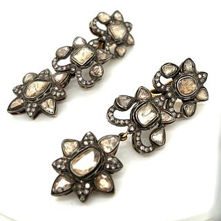 Georgian 14K & Silver 8.00 Ct. Diamond Earrings