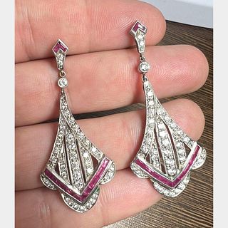 Platinum Ruby & Diamond Earrings