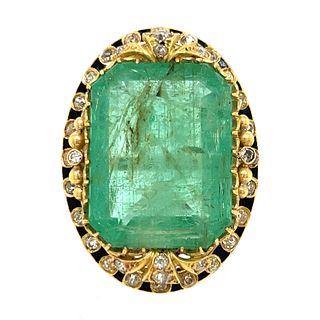 18k Victorian 32ct Colombian Emerald Diamond Ring