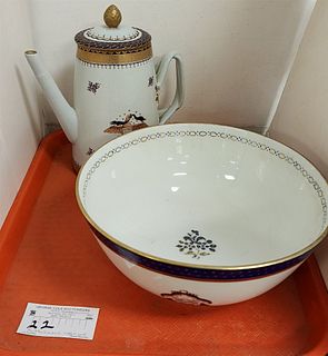 TRAY MATTAHEDEH LOWSTOFT REPROD COFFEE POT 9 1/2" JAPANESE PORCELAIN CHINESE EXPORT REPROD BOWL 4 1/2"H X 10" DIAM