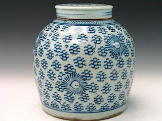 Chinese Blue and White Porcelain Jar with Lid, 19th C.