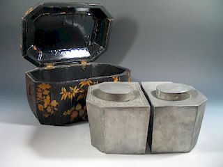 Pair of Antique Chinese Tin Tea caddies with Original