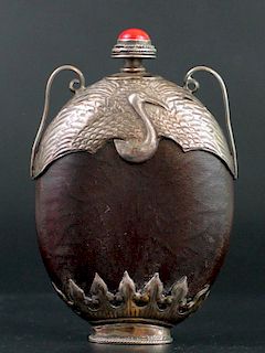Chinese Silver on Nut Seed Snuff Bottle