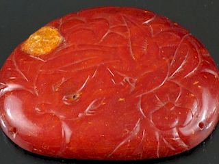 Carved Chinese Amber Mila Placque, Ming Period.