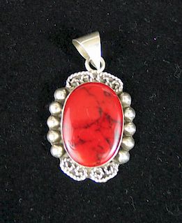 Sterling Silver "Chicken Blood" Stone Pendant.